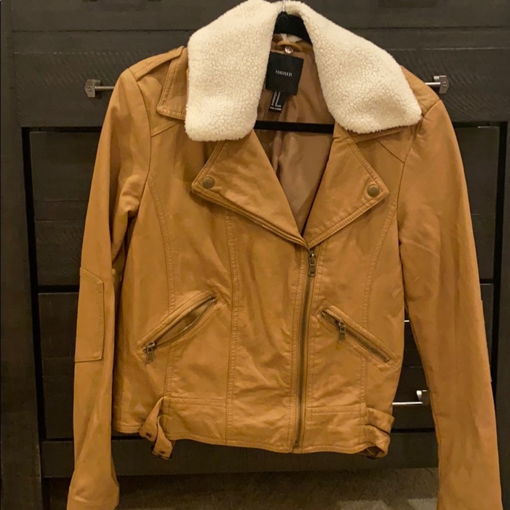 Tan pleather jacket with lanolin collar
